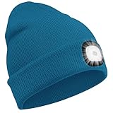 SPGOOD LED Beanie Beleuchtete Mütze mit Licht,Wiederaufladbare Winter Warm LED Haube mit Lampe für Angeln,Jogger,Camping,Laufen,Geschenke für Männer Frauen(Pfauenblau)