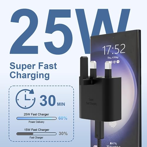 25W Super Fast Charger for Samsung, Gcstnn PPS PD3.0 USB-C Charger for Samsung Galaxy S24/S23 Ultra S23+ S23 S22 S21+ A25/A15 5G/A15 Z Fold/Flip 5 Tab S9 Ultra,Power Adapter Plug with 2M Type C Cable