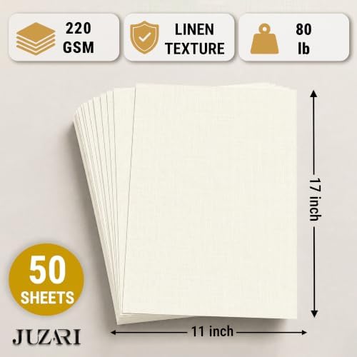 50 Sheets Ivory Linen Paper Textured Cardstock 11 x 17, 80 lb Card Stock Paper Letter Size Cardstock for Invitations, Greeting Cards, Card Making, Crafting, Die Cutting and DIY Projects — 사진 3