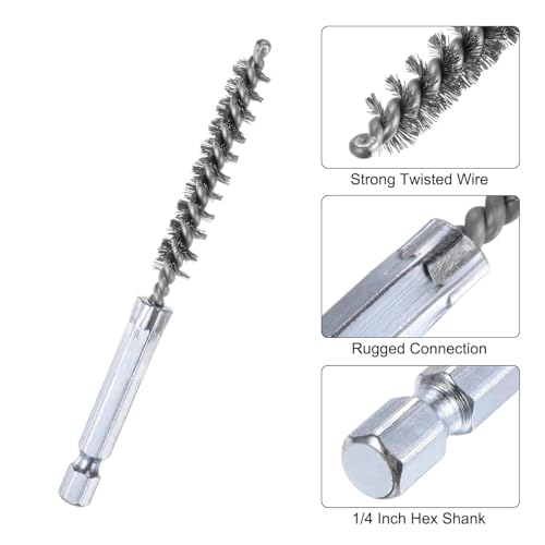Image of 14-Pack Bore Brush Set Stainless Steel Wire Brush Bore Cleaning Brush Set for Power Drill Cleaning, 8mm-25mm Pipe Cleaning Brush Set Abrasive Wire Brush with 1 /4 inch Hex Shank for Power Drill Rotary Tool