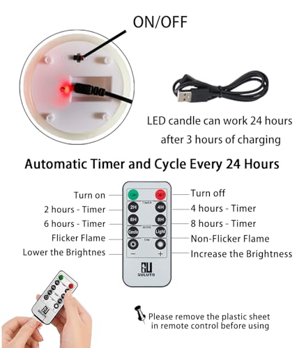 Image of Rechargeable Candles, Flameless Candles with Remote and Timers, Flickering Battery Operated Candle Real Wax Black USB Candle 3D Wick for Home, Wedding, Christmas 3 inch x 4 inch