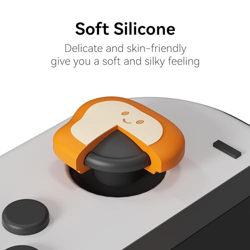 GeekShare Thumb Grip Caps,4PCS Anti-Slip Thumbstick Cover Soft Silicone Analog Stick Cover,Cute Poached Egg Toast Joystick Caps Compatible with Switch/OLED Switch Lite - Breakfast Theme