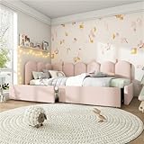 Sofá Cama Individual Tapizado Con Cajones De Almacenamiento, Sofá Cama Convertible, 90x190/200 Cm, Rosa, Estructura En Forma De L, Ideal Para Espacios Pequeños Y Habitaciones De Invitad(Size:90*200cm)