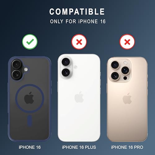 Image of CEDO Cover for iPhone 16 | Compatible with MagSafe Wireless Charging | Designed with Magnetic Lock Shockproof Phone Bumper Transparent Back Case Cover (Navy Blue)