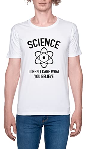Geek Science Doesn't Care What You Believe in T-Shirt pour Hommes Blanc à Manches Courtes et Léger à Col Rond Men's White Crew Neck XL Cover