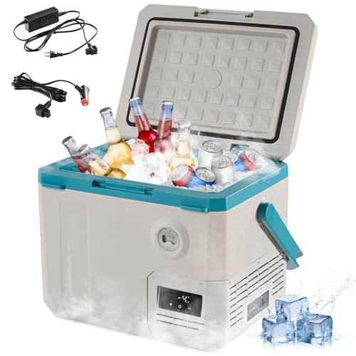 Portable Car Refrigerator with Smart App Control Powerful Cooling to -20°C Electric Ice Chest Low Power Consumption of 45W 19L Mini Compressor Refrigerator for Camping and Car Use Travel ABS PC White