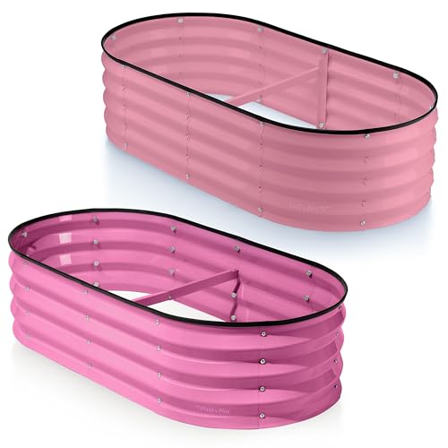 Galvanized Raised Garden Beds Outdoor // 4×2×1 ft Planter Raised Beds for Gardening, Vegetables, Flowers (Pink) // Large Metal Garden Box