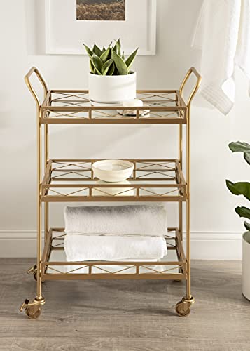 Image of Kate and Laurel Ketia Glam Metal Bar Cart; 23 x 13 x 34; Gold; Glamorous Three Tier Gold Bar Cart for Display and Storage