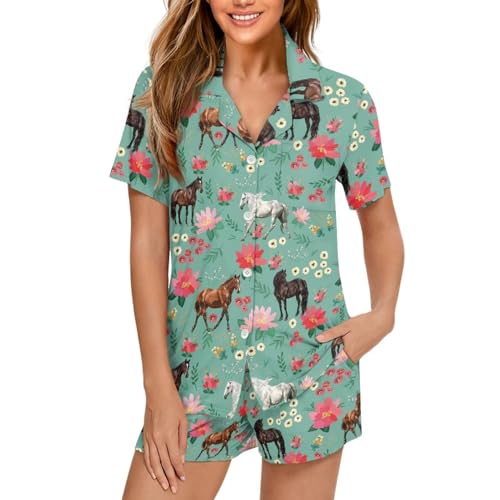 Image of Women's Short Sleeve Sleepwear Pajamas Nightwear with Pockets | skin-friendly breathable material resists pilling fading and deformation after repeated washing