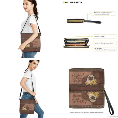Image of Bucket Crossbody Bag Set for Women Lady, Leather Purse and Wallet Set Large Bucket Bag with Wallet