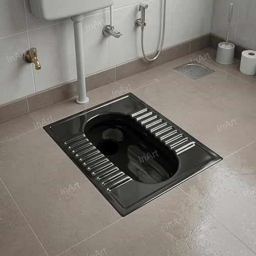 Image of InArt Ceramic Sanitary Ware Indian Toilet /Orissa Pan for Bathroom (Black, 21 Inch)