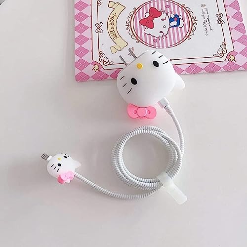 Image of Meyaar Silicone Protective Case for Apple 20W & 18W iPhone USB-C Power Adapter Charger and for USB Lightning Cable, 3D Cartoon Case for iPhone Charger 18W /20W Only (Kitty (White))