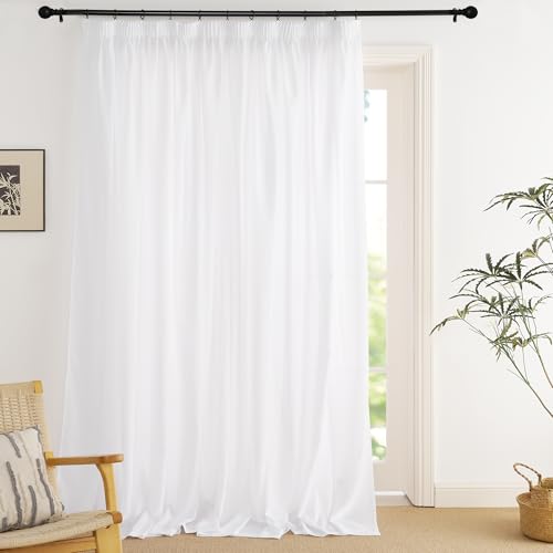 PONY DANCE Rideau Voilage Semi-Transparent Galon Fronceur et Passe Tringle Grande Largeur Tissu Voile d'Intimité pour Decoration Maison Chambre Salon, L 300 x...