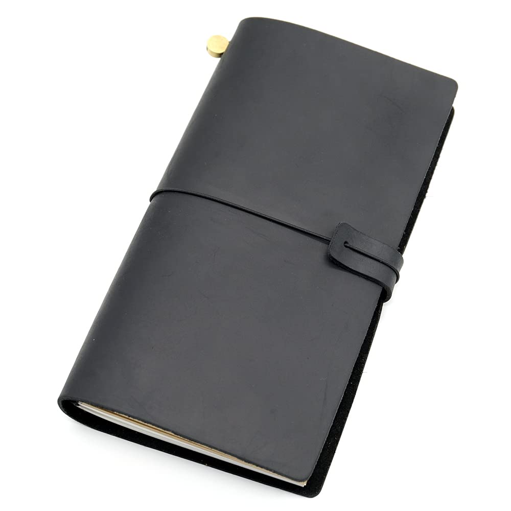 Cuadernos, Cuaderno de Viaje Cuero Genuino, Diario, Vintage Hecho a Mano, Regalo Vaca, Viajero | Black,22x15CM