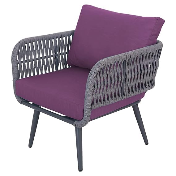 Image of LOCCUS 4-Piece Outdoor Rope Patio Furniture Set - All-Weather Waterproof Conversation Set with Cushions, Modern Woven Bistro Set for Balcony, Lawn, Garden, or Terrace (Purple)