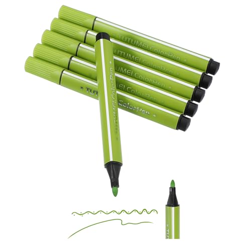 PATIKIL カラーマーカー イエロー緑 6個セット 洗える 色塗り お絵かき マーカー 太線 アート マーカー 水彩 ペン 大人 塗り絵 スケッチ