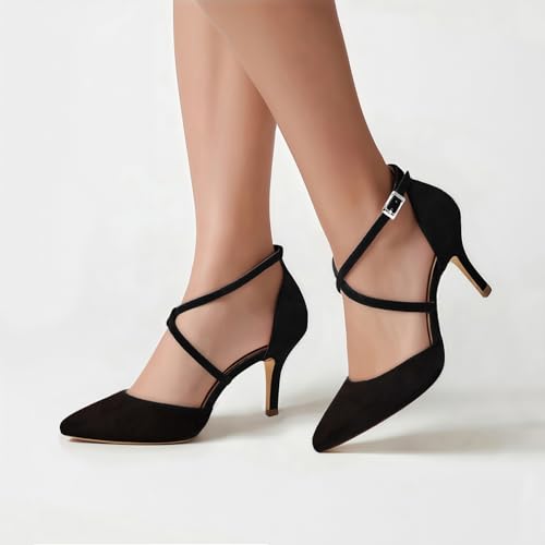 Image of ELEGANTPARK Pointed Toe Heels for Women Satin Strappy Wedding Dress Shoes | Adjustable Buckle, 3 inch Stable Heel, Closed Toe Pumps for Bride, Wedding Guest, Bridesmaid, Evening, Cocktail Party, Formal
