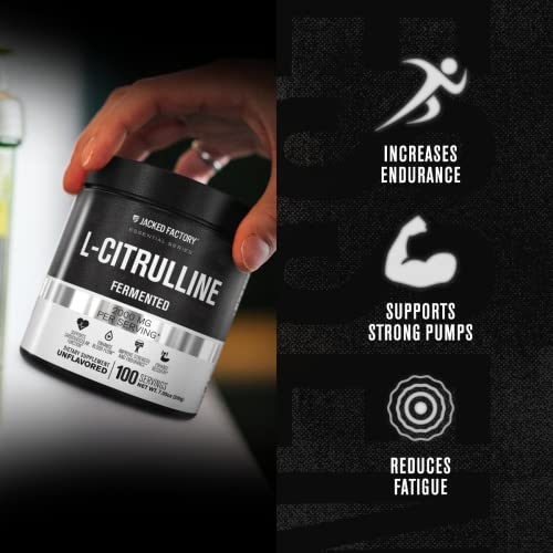 Jacked Factory L-Citrulline Fermented Powder Supplement, 2000 Mg Per Serving - Supports Nitric Oxide Levels & Athletic Performance - 100 Servings, Unflavored #TOP2