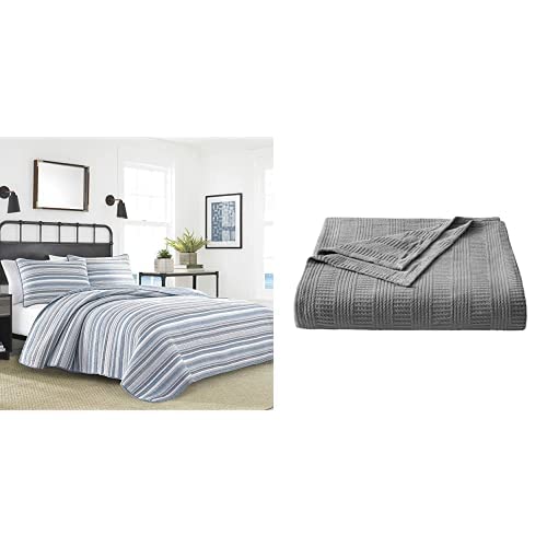 Nautica Jettison Collection 3Piece Cotton King Quilt Set + Coordinating Blanket Amazon