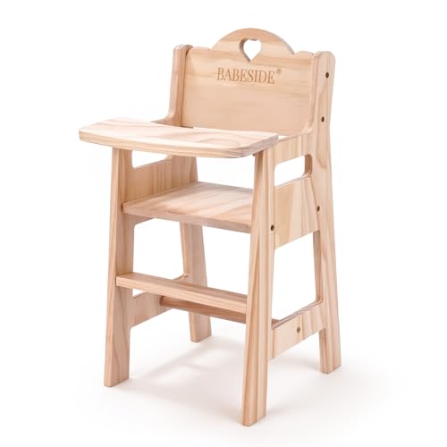BABESIDE Baby Doll High Chair for 15-20 Inch Baby Dolls, Wooden Doll High Chair Baby Doll Accessories for Kids Pretend Play Toy, Wood HighChair for Dolls