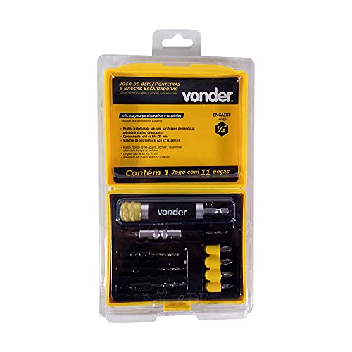 Vonder, Jogo De Bits, Ponteiras E Brocas Escareadoras, 11 Peças, Encaixe De 1/4
