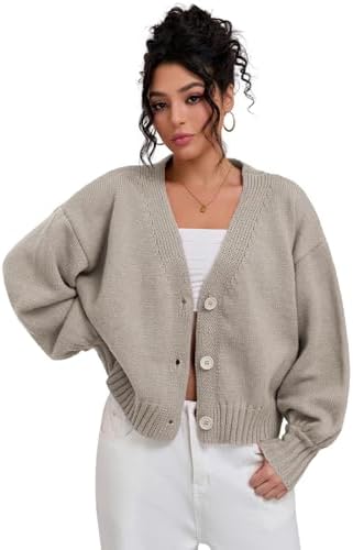 QIANXIZHAN Women's Chunky Cardigan Sweaters, V-Neck Knit Button Cropped Sweater Fall Fashion 2026