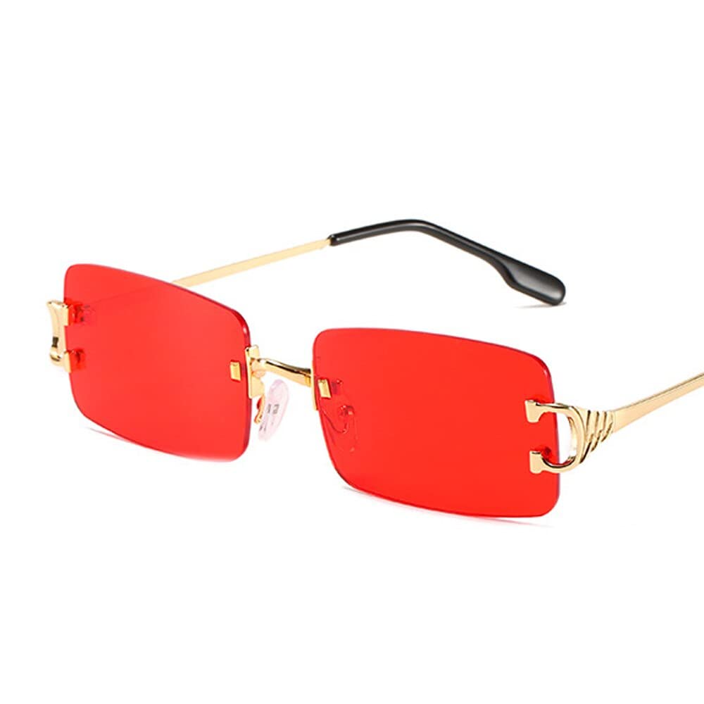 Schmale Sonnenbrille Männer Randlos Sommer Rot Blau Schwarz Rechteckige Sonnenbrille für Frauen Klein