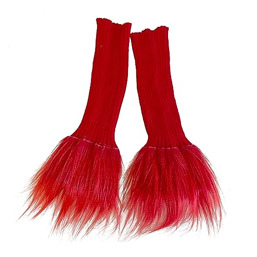 Image of Women Leg Warmer Girls Faux Fur Trim Knitted Leg Cover Lolita Winter Warm Long Socks Furry Boot Cuff
