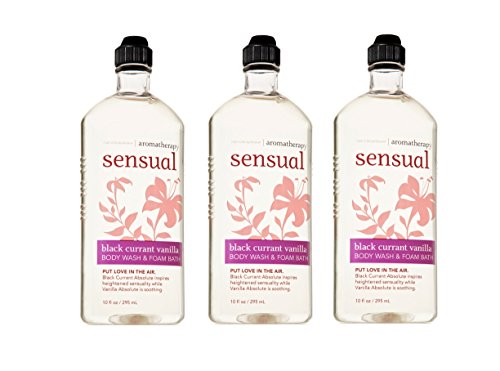 Bath & Body Works Aromatherapy Sensual Black Currant Vanilla Foam Bath & Body Wash 10oz Bottles (3 pack)