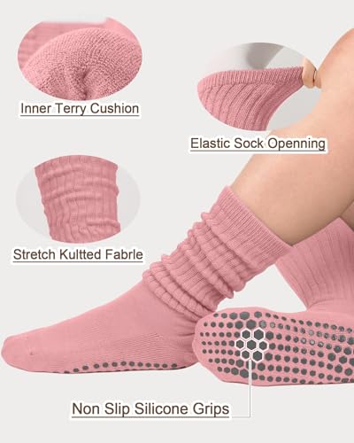 Image of Aoliks Pilates Grip Socks for Women, Slouch Non Slip Yoga Socks for Barre Class, Cozy Scrunch Grippy Socks for Studio Indoor Training