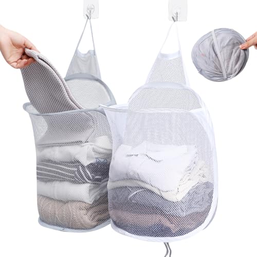 2 Pedazos Colgante Cesto De La Ropa Sucia,Malla Cesta Colada Plegable,Canasto Ropa Sucia,Cesta Ropa Plegable,Cesta Emergente Con Asa,Utilizada Para Dormitorio,Baño,Hotel,Viajes