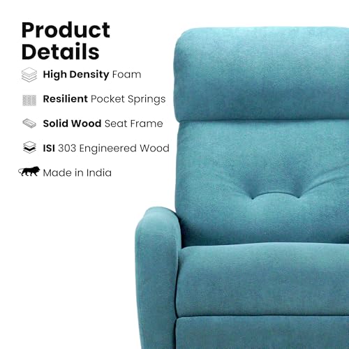Image of EVA Manual Recliner Chair with Adjustable Headrest | Blue Boucle Fabric Upholstery | Ergonomic Single Seater Recliner for Living Room & Home Theater | 18 Months Warranty