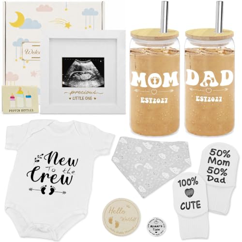 Image of New Parents Gifts Set for Couples,Gender Reveal Gifts with Mom and Dad Glass Cups,Pregnancy Gift Basket for New Parents,Pregnancy Announcemen (2027)