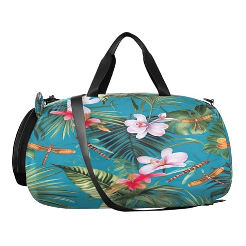 YETTASBIN Sport Travel Duffel Bag for Girls Boys, Palm Flower Large Waterproof Weekender Overnight Bag, Detachable Shoulder Strap Gym Bag with Shoe Compartment & Wet Pocket2