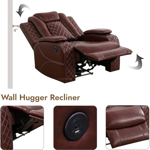Image of Leather Power Reclining Sectional Sofa Set with LED Light,L Shaped Leather Sectional Recliner Couch Set with 5 Recliner Seats,Modular Sofa with USB Port,Cup Holder,Storage for Living Room Furniture