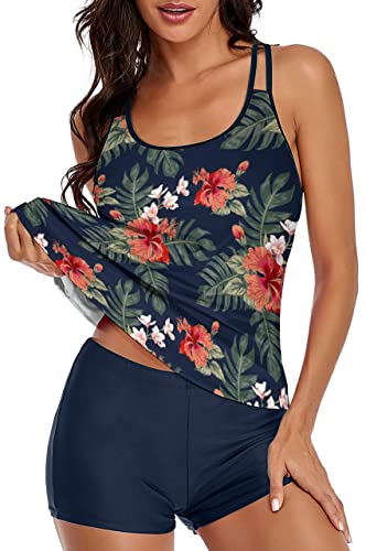 Women's Bathing Suits Swimsuits Tankini Sets for Two Piece Blouson Tank Top with Boyshorts
