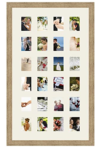 Cadres Photos pêle mêle multivues Gris Argent 24 Photo(s) 8x10 Passe Partout, Cadre Photo Mural 48x83 cm Naturel Beige, 3.5 cm de Largeur