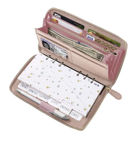 Image of Three Way Cut Cash Envelope Wallet Rose Gold All in One Budget System RFID Blocking with 12x Tabbed Envelopes 12x Monthly Budget Cards 1x Yearly Budget Planner Sheet Complete Money Organizer Set