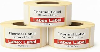 30x20 mm Weiße Thermo etiketten auf Rolle – Selbstklebende Etiketten für Adress- und Versandetiketten (3 Rollen) – Thermodirekt Etiketten