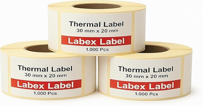 Labex Label Shipping Labels 30 x 20 mm - 3 Rolls of 1000 Thermal Labels on Roll - Storage Labels, Barcode Labels, Parcel Stickers - Compatible with Zebra, Argox, Sato