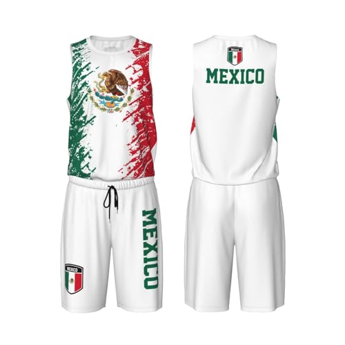 Mexico Flag Grain (1) Basketball Jersey Uniform Suit for Men Adults Training Athletic Set