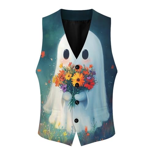 Ghost Flowers Men's Suit Vests Dress Vest V-Neck Waistcoat Slim Business Formal with Pocket4