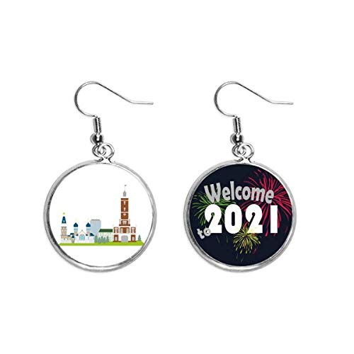 Pendientes de Omsk Rusia con símbolo nacional ruso en plata elegante