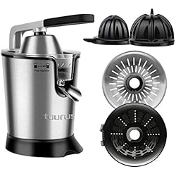 Maquina De Naranja Industrial Taurus Easy Press 300 - Exprimidor eléctrico de palanca de 300 W, motor profesional, 2 conos para todos los cítricos, 650 ml, 2 filtros: de inox y plástico con regulador de pulpa, inox, Gris, Negro