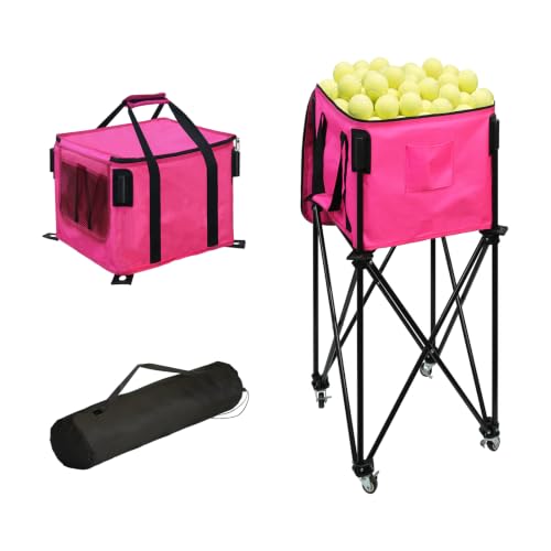 Image of Tennis Ball Hopper& Pickleball Basket,Foldable Tennis Ball Basket for Extended Training, Ball Cart with Storage Bag
