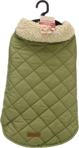 Flamingo Hundemantel – Bonnie – Grün – A: 50 cm | B: 38–40 cm | C: 62–68 cm – Premium Line – wasserabweisend, waschbar bei 30 °C, Klettverschluss, Plüschfutter