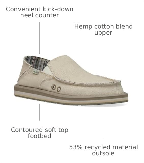 Image of Sanuk Mens Donny Hemp Loafers | Mens Shoes | Slip On Shoes for Men | Men's Slip-on Loafers | Memory Foam Footbed