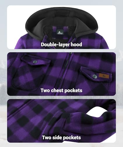 Image of ZITY Boys Flannel Jacket Sherpa Lined Zip Up Hoodie