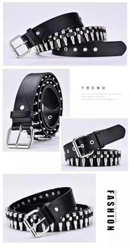 Punk Genuine Leather Belt with Bullet Accents – Edgy Style for Men and Women2