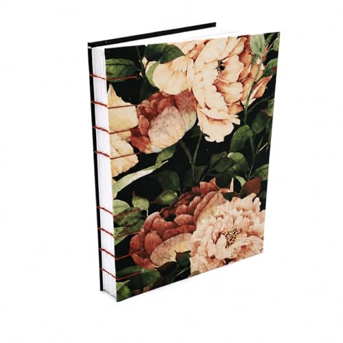 Cahier de reliure Copta A5 fait à la main carnet artisanal tissu fleurs noir